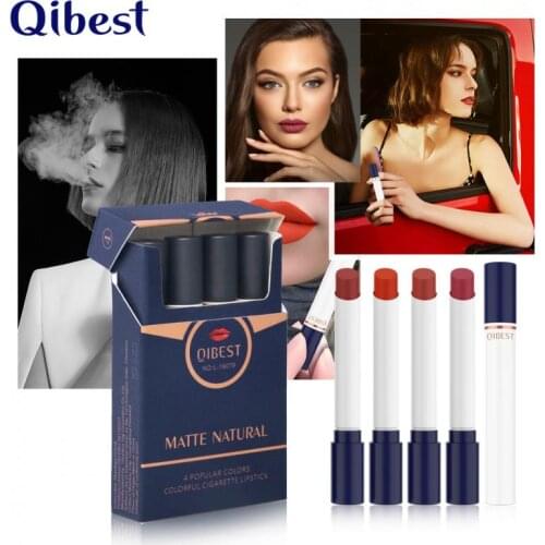 4PCS/SET Cigarette Tube Lipstick Set 4 Colors Matte Long Lasting Waterproof Matt Lip Stick Tube Nude Red Natural Lips Makeup