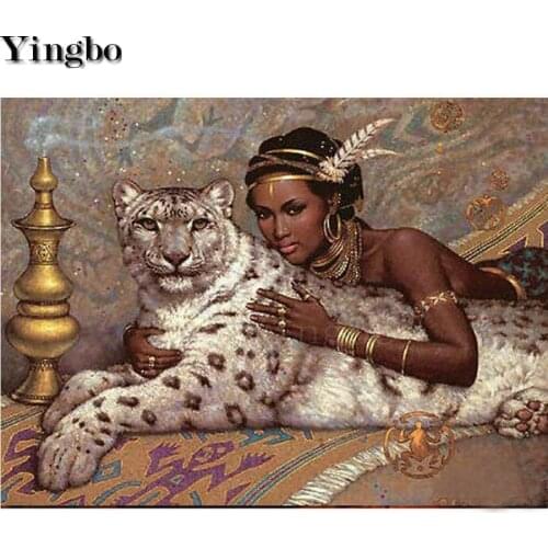 5d Diy Diamond Paintings Egyptian woman and tiger wall painting 3d cross stitch Diamond Picture Needlework mosaic stickers decor
