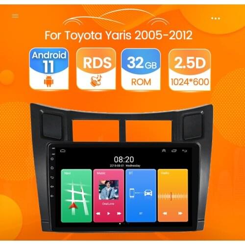 2 DIN 9'' RDS Android 11 For Toyota Yaris 2005-2012 Car Radio Multimedia GPS Navigation Navi Player Auto Stereo 2din WIFI SWC