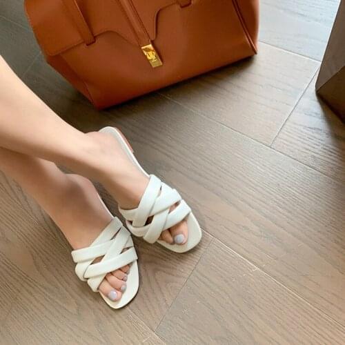 2021 New Genuine Leather Women Flat Shoes Summer Concise Design Slippers Newest Vintage Casual Basic Sandals Women