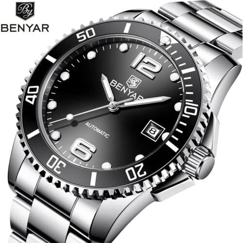2021 BENYAR Design Top Brand Luxury Mens Automatic Mechanical Watch Black Clock Mens Waterproof Business Watch Reloj Hombre
