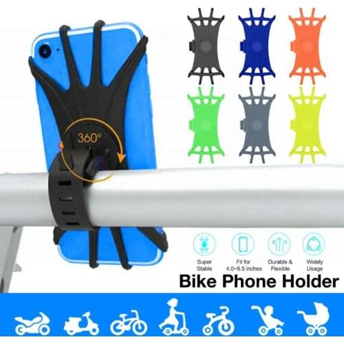 Bike Phone Holder Silicone Adjustable Anti-shock Phone Mount Bracket Bicycle Handlebar Stand for 4 to 6.3 Inches Smartphones