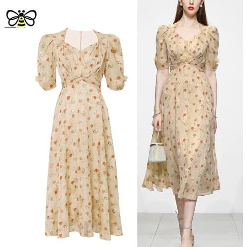 Tingfly Runway Fashion Cottagecore Floral Midi Long Party Dresses A Line Elegant Princess Summer Chic Vestidos Mujer Traf Eam