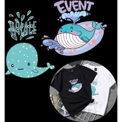 Animal dolphin T shirt women Diy pvc patch pirate whale biker patches for clothing heat transfer printing clothes for stickers