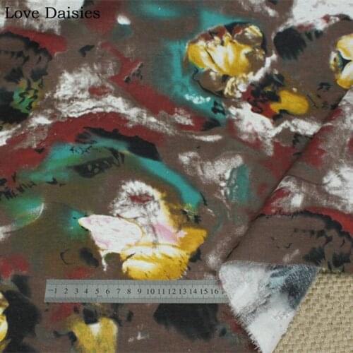 Cotton/Linen BROWN Retro Shading Style Printing Yellow Dark Red Blue Fabrics for Tablecloth Curtain Apparel Dress Handwork Craft