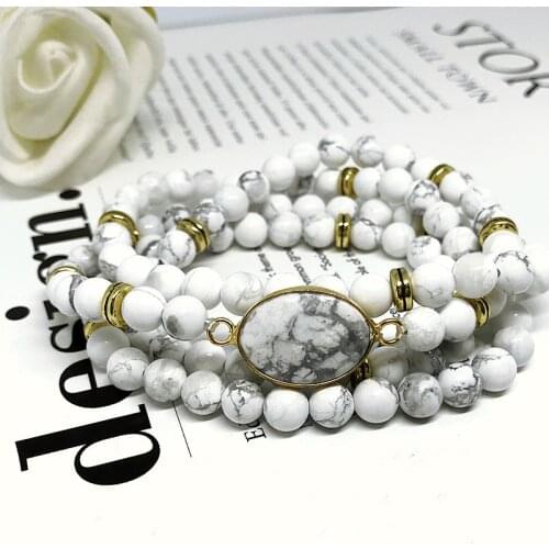 Good Quality Nature White Howlite Stone Women Bracelets 6mm Round bead Charm Bracelet 74 cm Yoga Necklace Fashion Jewelry