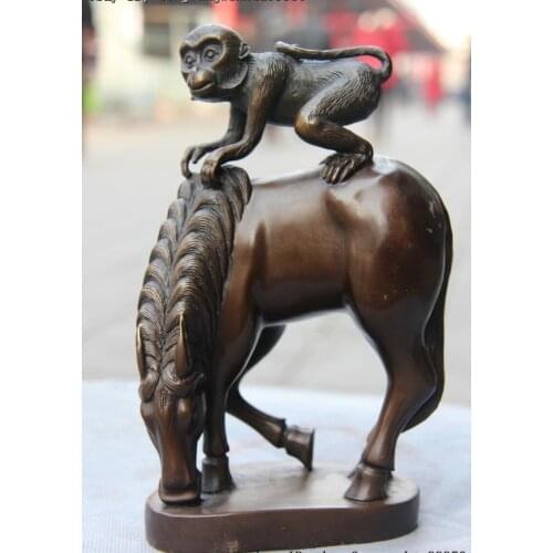 China Folk Bronze Copper Lucky Immediately Seal Hou Monkey Ride On Horse Statue