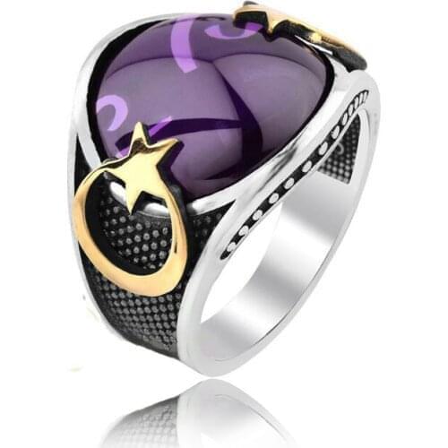 Super Friday Sale 925 Silver Ottoman Rings Moon Star Lilac Amethyst Rings for Men Resurrection Ertugrul Rings Fiine Jewellery Accessor