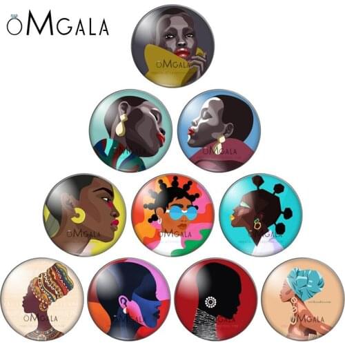 Beautiful African Modern Girls Image Round Glass Gems Cabochon Dome Demo Flat DIY Jewelry Accessories 12mm/14mm/16mm/20mm/25mm