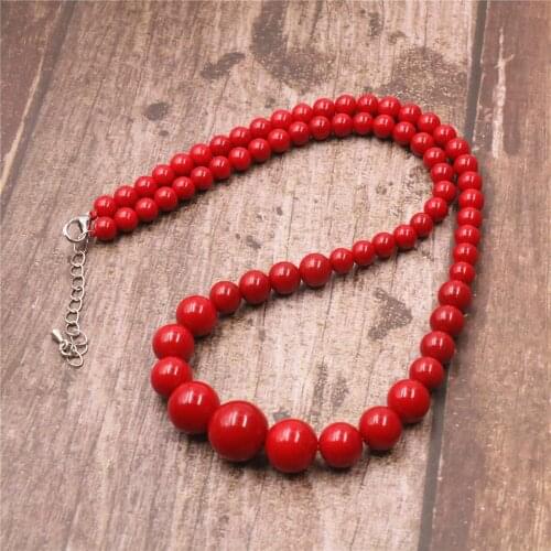 Red Artificial Coral 6-14mm Round Beads Women Tower Chains Rope Necklace Fashion Party Gifts Jewelry 18inch B666