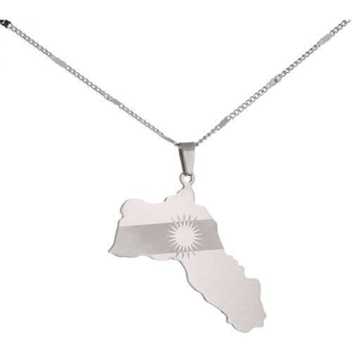 Stainless Steel Kurdistan Map Pendant Necklaces Kurdish Flag Map Chain Jewelry
