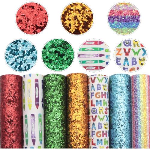 Back to School Faux Synthetic Leather Set Fabric For Bow-knot Bags Wallet Earring Phone Case Scrapbook DIY,1Yc16902