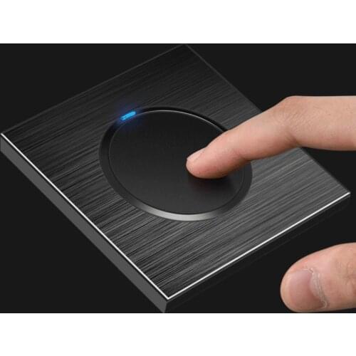 1 Gang 1 Way 2 Gang 3Gang Luxurious Random Click On / Off Wall Light Switch With LED Indicator Aluminum Metal Panel Controller