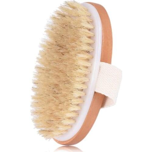 Natural Boar Bristles Dry Body Brush Wooden Oval Shower Bath Brushes Exfoliating Massage Cellulite Treatment Blood Circulation