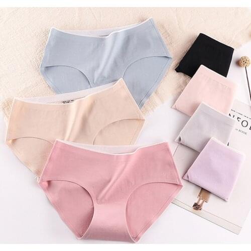 Elifashion New Pure Cotton Underwear Women Mid-waist Seamless Solid Color Briefs Honeycomb Antibacterial Hip-lifting Panties