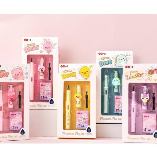1PC Cartoon Animals Fountain Pen Set With Box Writing Signature Pen Bule Ink Calligraphy Kids Student Office Stationery Gifts