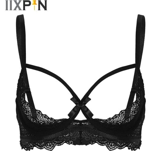Womens Sexy Open Cups Bra See Through Sheer Lace Lingerie Erotic Bra Tops Ladies Sexy Lace Bralette Underwired Bras Nightwear