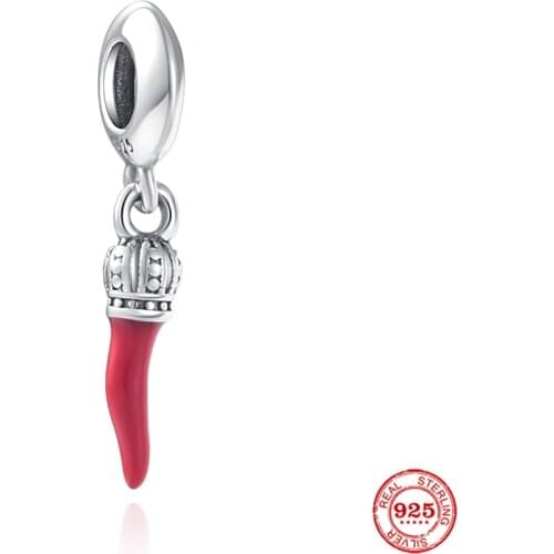 New Original Silver Color Red Chili Pendant Beads Fit European Pandora Charms Bracelet Bangles Jewelry Diy Accessories P680