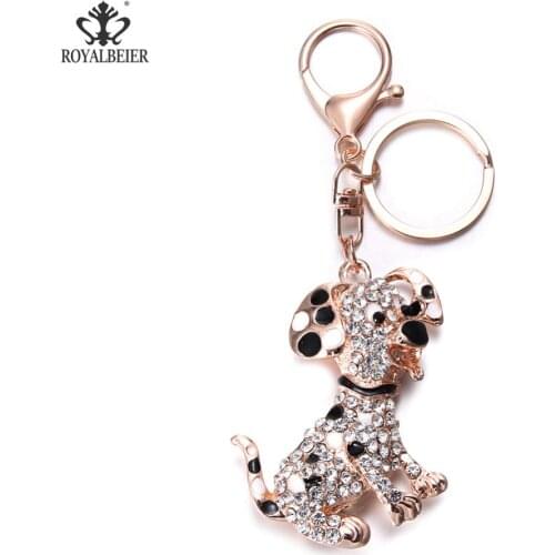 ROYALBEIER 1pc New Cute Dog Red Heart Rhinestone HandBag Pendant Keyrings For Car Keychains Holder For Women New Arrival