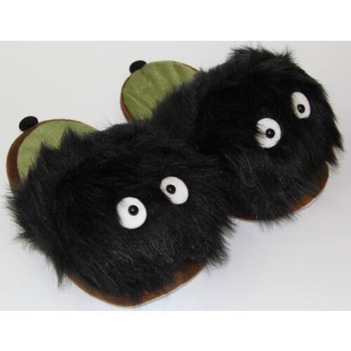 Anime My Neighbor Totoro Black Briquette Plush Slippers Winter Indoor Man Women Dust Bunny Cartoon Shoes For Adult Gifts