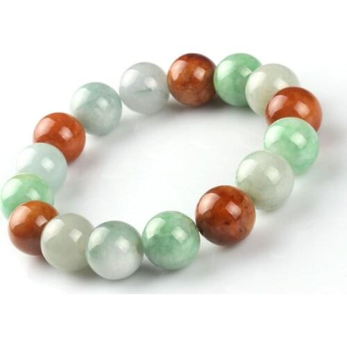 Certified Natural Grade A Jadeite Jade Beads Bracelet Colorful Beads Bracelet