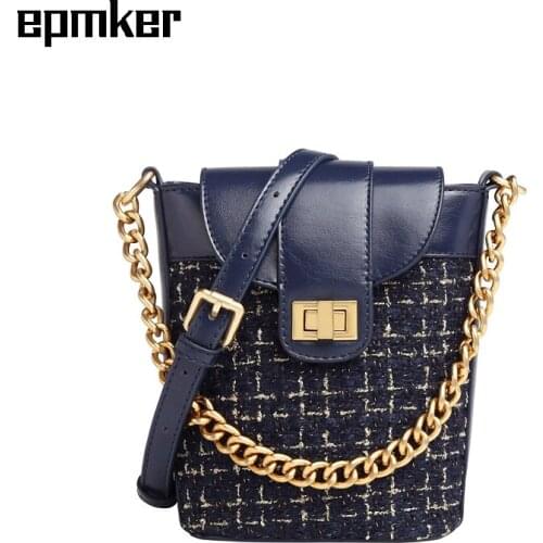EPMKER New Bucket Bag Mini Shoulder Bag Knitting Crossbody Bags Chains Side Bags Luxury Designer Handbag Purses and Handbags