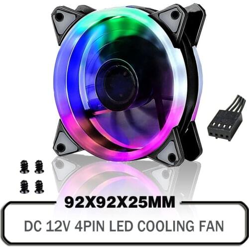 92mm LED Fan 92x92x25mm DC 12V Led Fan CPU GPU Computer Case Cooling Cooler Fan 4PIN Temperature Control
