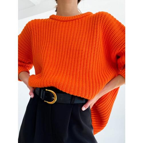 Simplee Oversized long sleeve female orange sweater autumn Casual o-neck winter pullover women Office purple ladies basic jumper