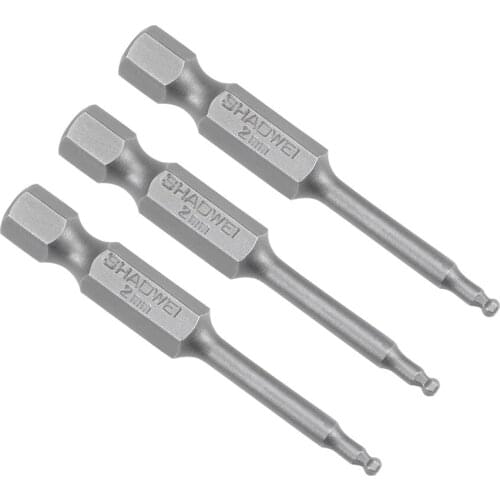 Uxcell 3Pcs H2 (2mm) Ball End Screwdriver Bits S2 Steel Magnetic 2 Inch Long Drill Bit with 1/4 Inch Hex Shank for Drill