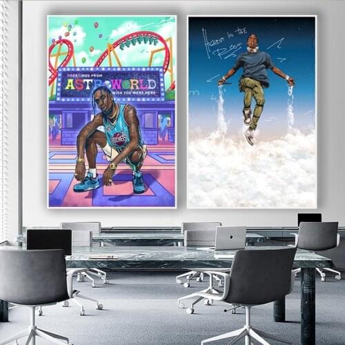 Hip Hop Rapper Travis Scott Cartoon Characters In The Sky Posters and Prints Home Decor Art Pictures HD Printed Canvas Paintings