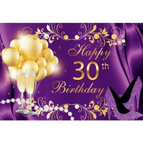 Happy 30th Birthday Golden Balloon Purple Background Baby Shower Birthday Party Vinyl Photography Props Decoration Background