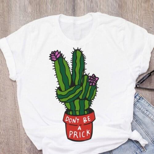 Women Cactus Hand Flower Print Plant Fashion Short Sleeve Summer Lady Tops T-Shirt Shirt Womens Clothing Tees Female T Shirt