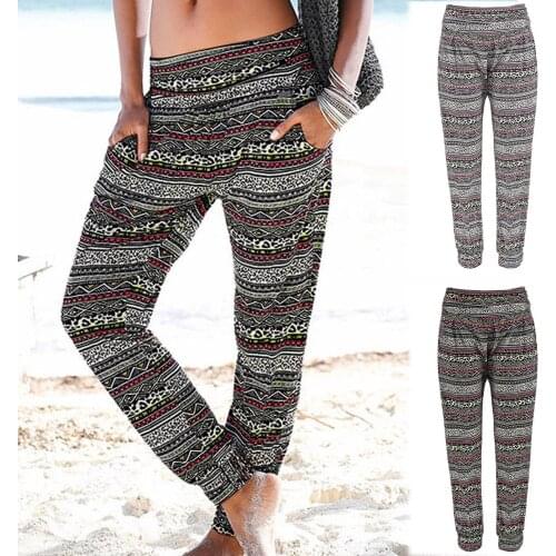 Women High Waist Beach Pants Printing Easy Trousers Long Pants Boho Pockets Pants Daily Casual Fashion Pants Vetement Femme 2021
