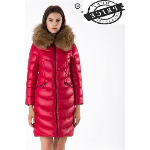 Winter Womens Down Jacket Large Raccoon Fur Hooded Clothes 2021 Korean Thick Warm Long 20% Duck Down Coat Hiver La026