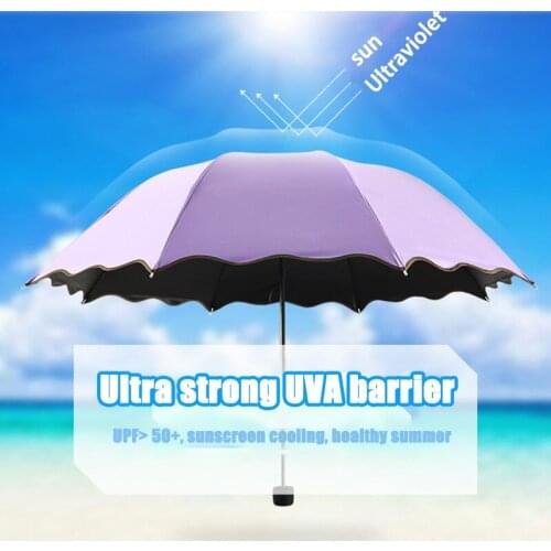 Ladies Portable Umbrellas Windproof 3-Folding Blossoms in Water Changes Color Anti-UV Sun/Rain Umbrella can CSV