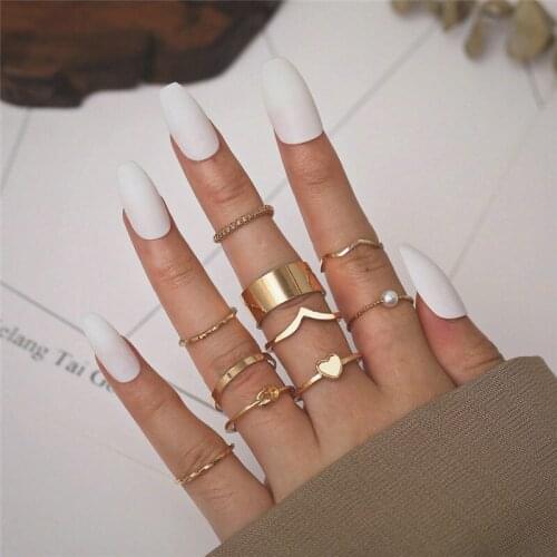 Modyle 10 pcs/set Fashion Punk Jewelry Rings Set Gold Color Metal Alloy Heart Finger Ring For Women Party Wedding Jewelry
