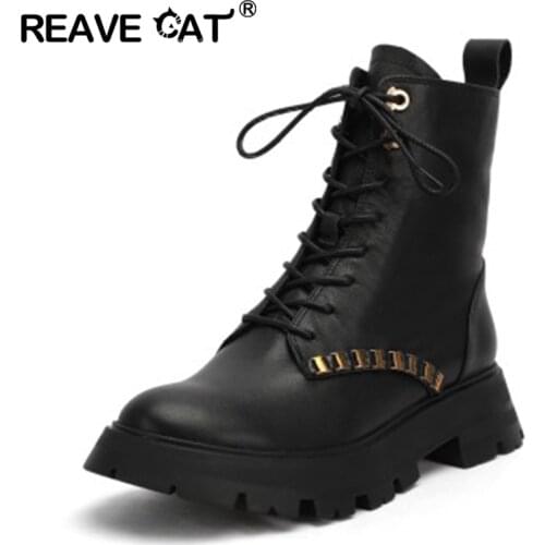 Winter Women Ankle Boots Black Leather 2021 Fashion Autumn Warm Fur Motorcycle Non-slip Waterproof Female Platform Boots Shoes