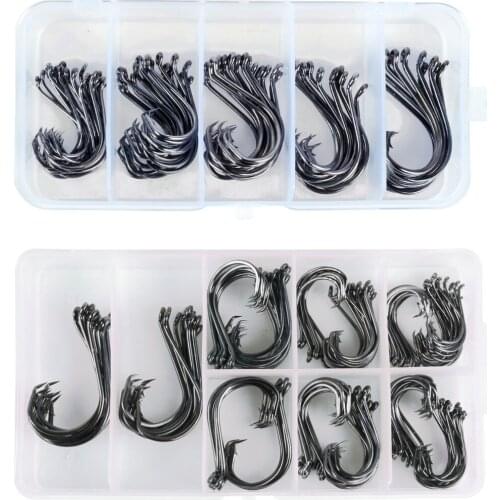 1 Box High-Carbon Steel Jigging Hook Barbed Olecranon Soft Fishing Lure Hook 1# 1/0# 2/0# 3/0# 4/0# 5/0# 6/0# 8/0