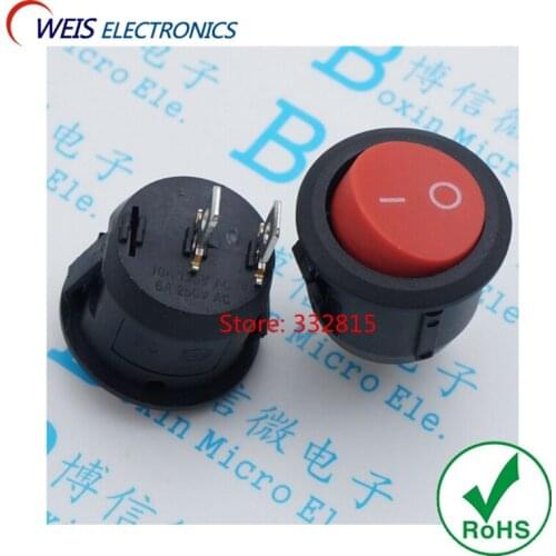 10PCS KCD1 20mm red Round Rocker switch 6A/250V 10A/125V 2-PIN 2position I/O button switches Free shipping D