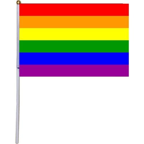 100Pcs 14*21Cm A plastic Stick Rainbow Hand flag/ Car Flags/American flag Lesbian Gay Pride Cheerleading Competition Products