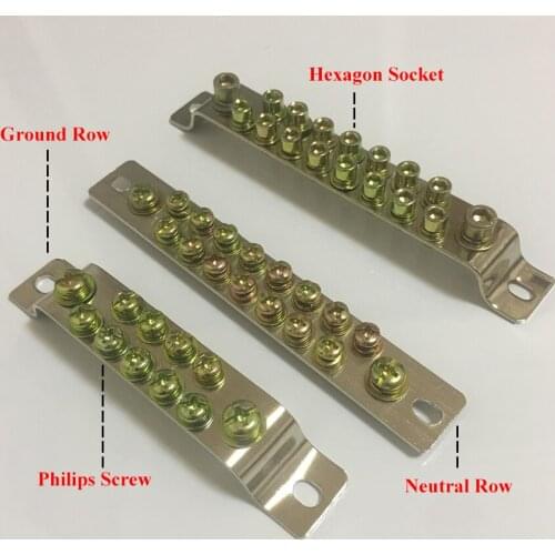 2.5*25mm 2.5x25mm 15P 15 Position Hole Hexagon Socket Philips Dual Two 2 Neutral Ground Row Brass Connector Bar Terminal Block