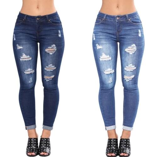 2021 Summer Fashion Wash Female Ripped Jeans For Women High Waist Hole Denim Plus Size Pencil Pants Mom Jeans Skinny Jeans Woman