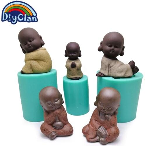 3D Buddhist monk silicone candle mold handmade Buddha statue porcelain Religion mould baking decorative tools