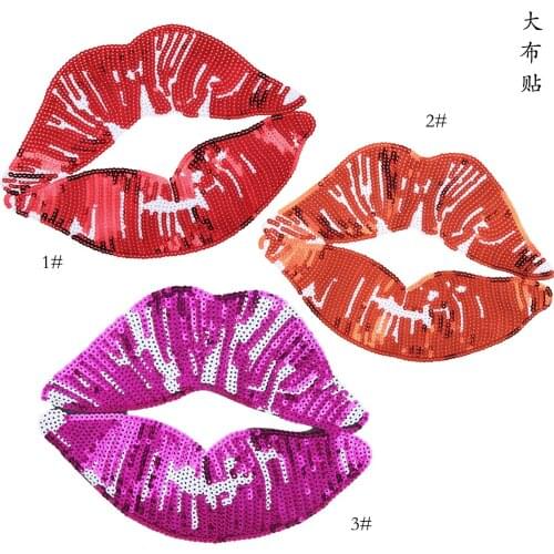 5pcs Large Sequin Lip Applique Kiss Red Mouth Sewing Embroidered Patch DIY Craft