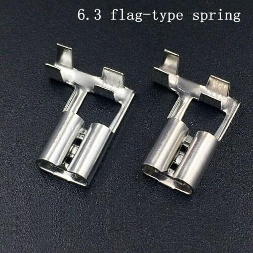 50pcs 6.3 Elbow plug spring 6.3 Flag type plug spring 250 Female terminal pluggable cold terminal copper connector
