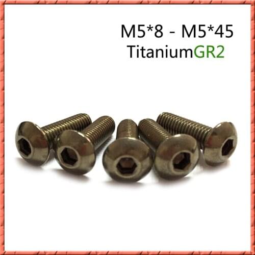 50pcs/lot M5*L Pure Titanium button head socket screw titanium alloy small screw GR2 ISO7380 M5*8/10/12/14/16-/3035/40/45