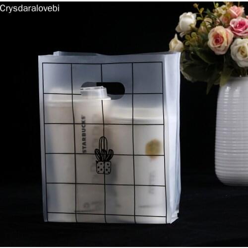 50pcs Plastic Gift Bags Cactus Printed Portable Shopping Bag Grid Cake Candy Bag Wedding Party Gift Wrapper Pouch Packaging Gift