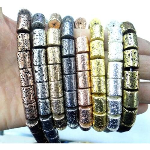 10*12mm Natural Stone electroplating Lava cylinder Bead Volcanic Rock Loose for diy Jewelry Making Bracelet Accessories32pcs