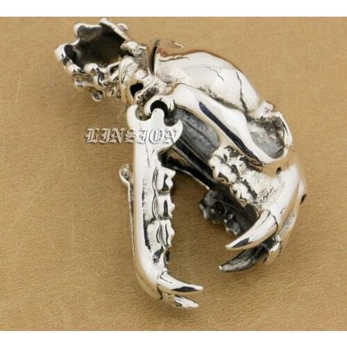 925 Sterling Silver Huge Heavy Tusk Fang Tiger Lion King Skull Mens Boys Biker Rock Punk Pendant 9T024 Just Pendant