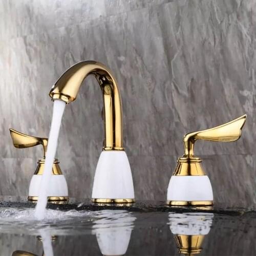 BAKALA Contemporary Widespread Two Handle Centerset Gold Bathroom Sink Faucet Lavatory Vanity Faucet PVD Gold GZ8201K